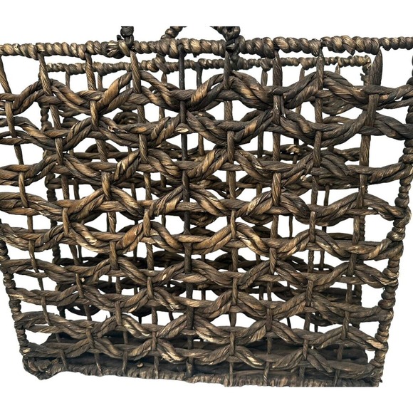 Brown Aged Look Woven Wicker Magazine Towel Storage Holder with Handles - Picture 3 of 9